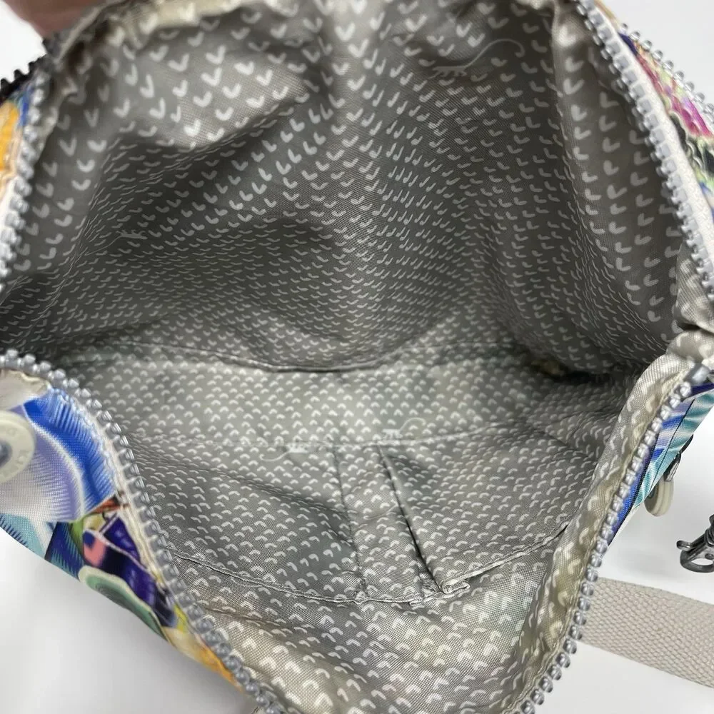 KIPLING Alvar Crossbody Bag Colorful Sea Shells Print Blue Zipper Pockets Fun - Picture 8 of 10
